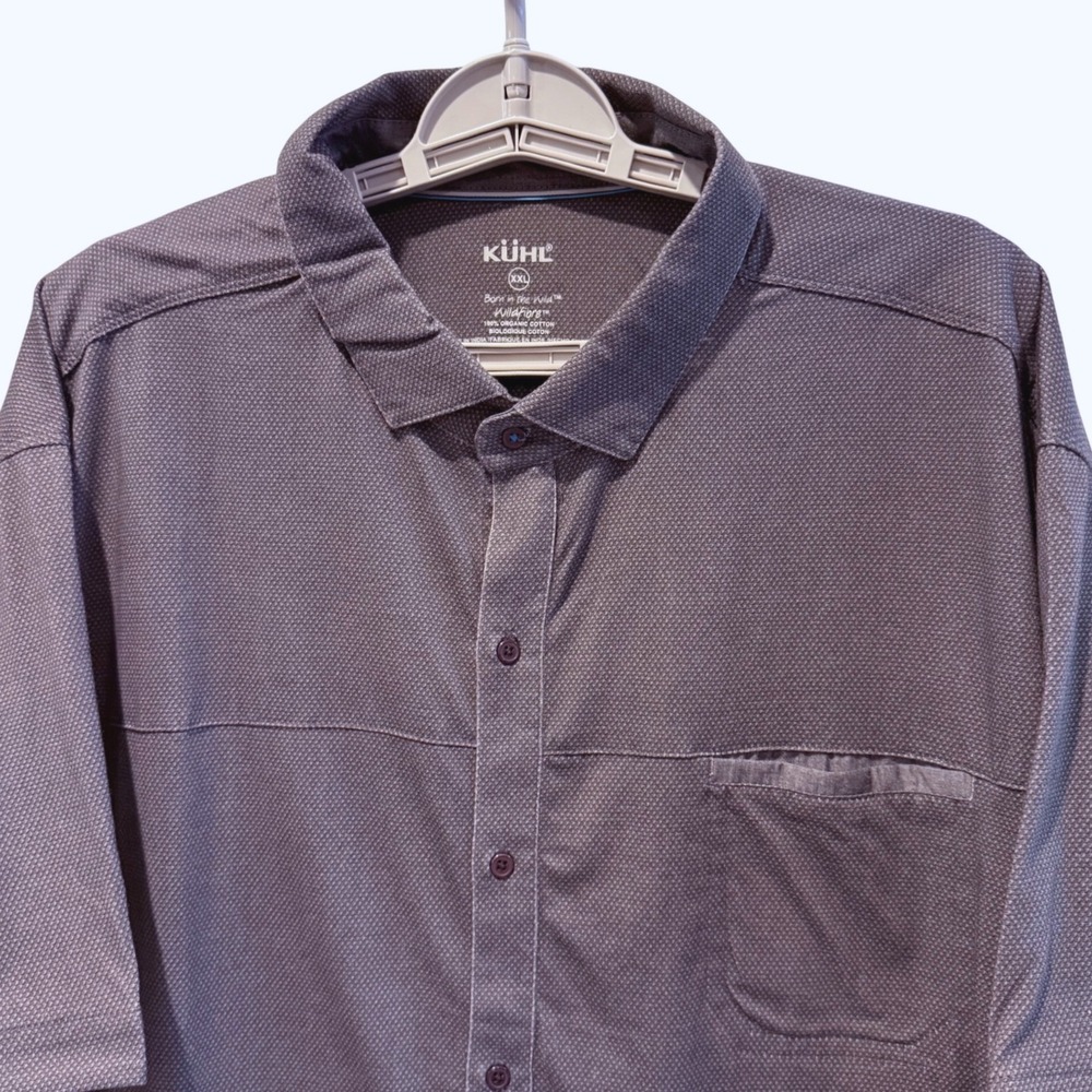KUHL Button Up Shirt Gray Wildfibre Organic Cotton Casual Outdoor Mens XXL